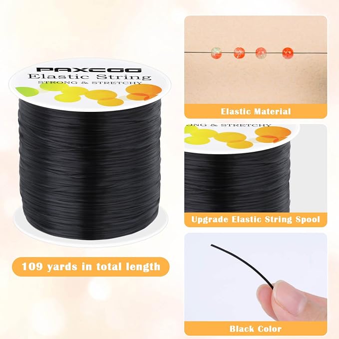 Black Elastic Stretchy String, Paxcoo Stretch Bead Cord for Bracelets, Necklaces, Jewelry Making and Beading Supplies (Pack of 2)