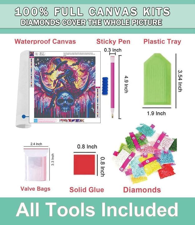 Lophomie Diamond Art Kits for Adults, 5D Witch Skull Diamond Painting Kits