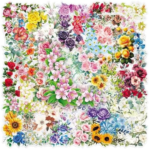 50pcs Flower Border Stickers for Scrapbooking Journaling Vintage Flowers Scrapbook Stickers Aesthetic Floral Sticker Pack Scrapbook Kit Junk Journal Supplies Self-Adhesive Decoupage Paper