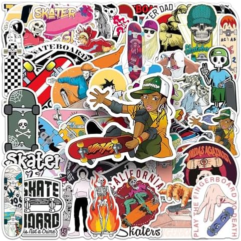 Cool Skateboard Stickers, 50 Pcs Finger Skateboarding Stickers for Adults, Vinyl Waterproof Sticker Packs Bulk for Laptop Water Bottles Suitcase Phone Case Luggage Car