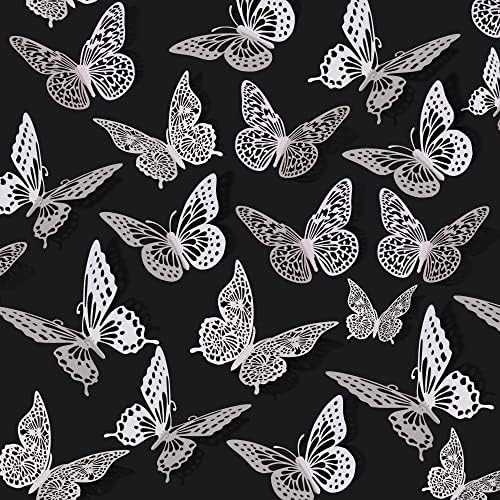 SAOROPEB 3D Butterfly Wall Decor 48 Pcs Pearl White Butterfly Decorations | 4 Styles 3 Sizes, Birthday Decorations Butterfly Party Decorations Butterfly Cake Decorations-Removable Butterfly Stickers