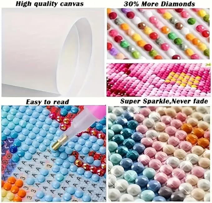 GEWOUVIN Beach House Diamond Art Kits for Adults,Diamond Painting Kits for Adults Beginners, DIY Full 5D Round Drill Gem Art Kits for Gift Home Wall Decor【15.7x11.8inch】