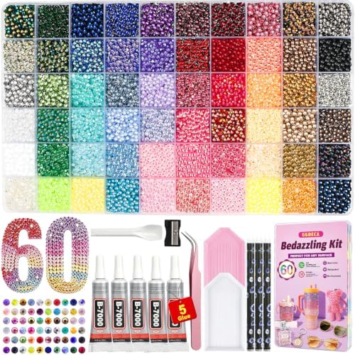 75000Pcs Bedazzling Kit 60 Color Bedazzler Kits with Rhinestones 3mm