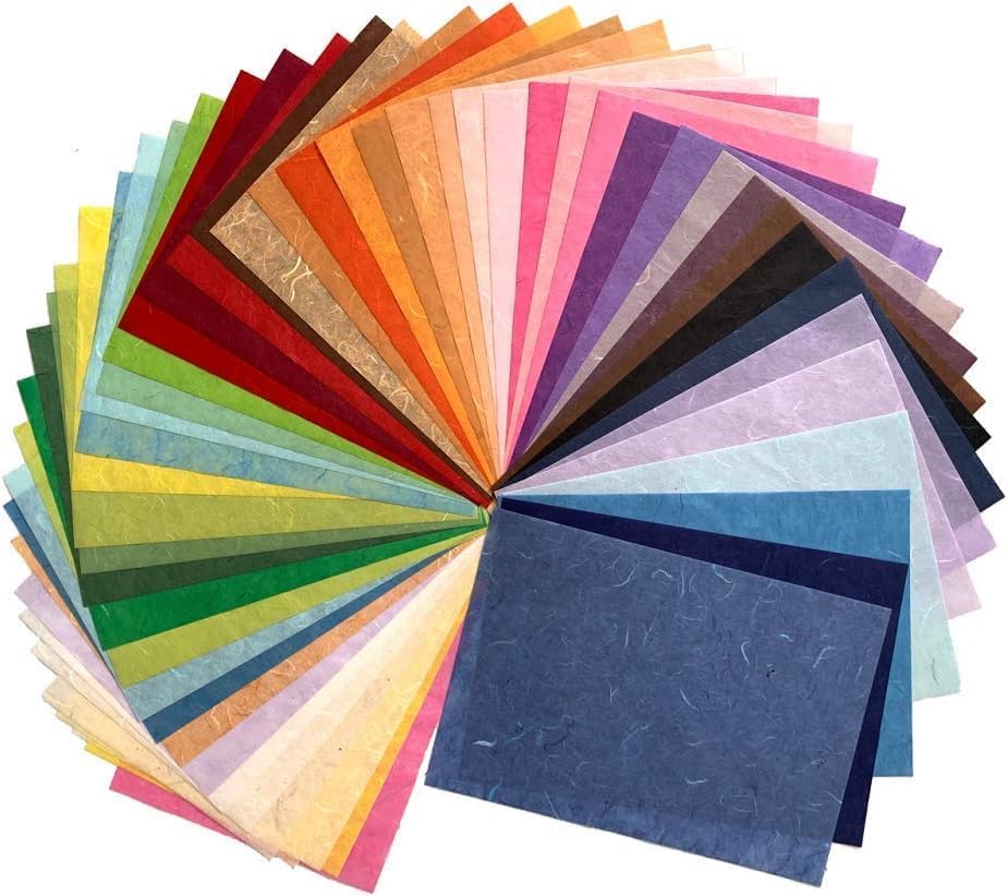 50 Sheets A5 Handmade Mulberry Paper, Mixed Colors Natural Fiber Decorative Paper for Origami, Scrapbooking, Card Making, DIY Crafts, Journal & Wedding Invitations 8.3" x 5.8"(Mixed Colors.. A5)