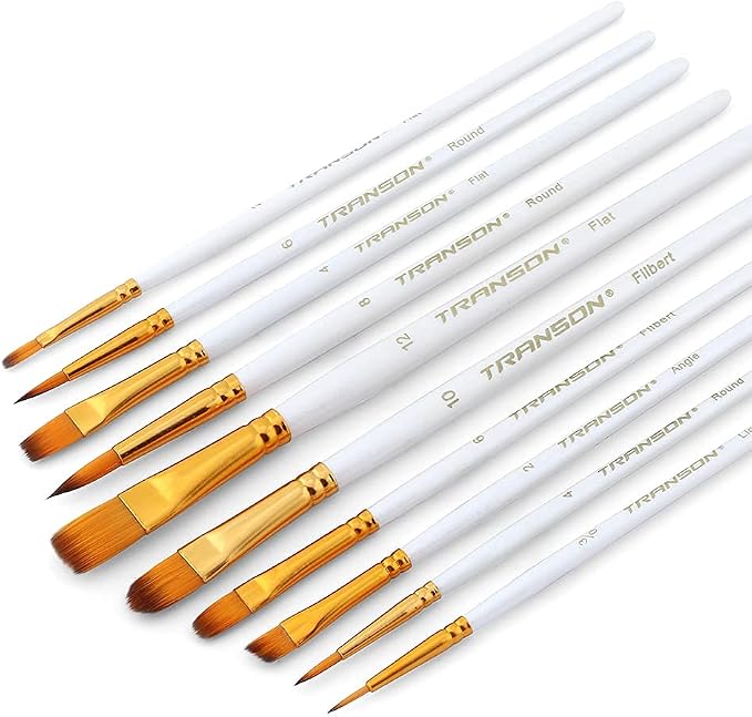 Transon 20pcs Artist Painting Brush Set for Acrylic Watercolor Gouache Hobby Craft Face Rock Painting White