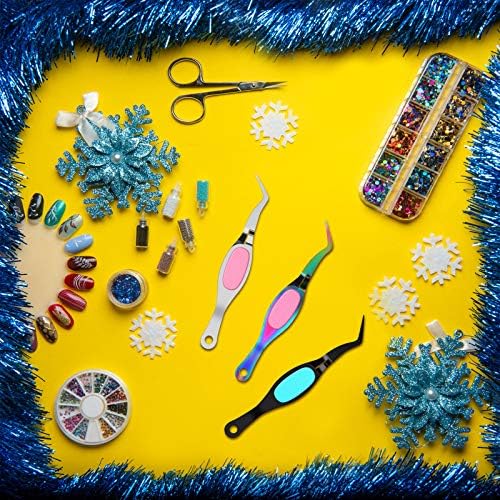 Mudder 3 Pcs Reverse Tweezers for Crafts Self Locking Curved,Curved Tip