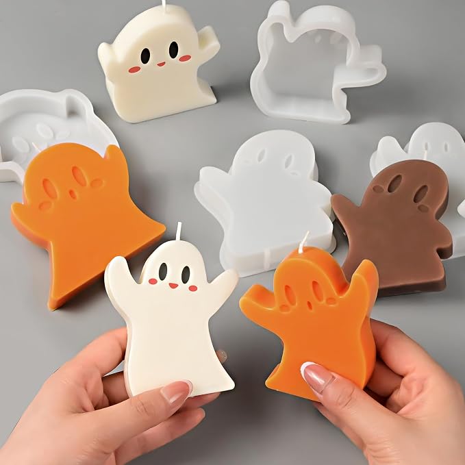 Halloween Candle Molds, Set of 6 Funny Little Ghost Making Molds | Different Spooky Ghost Silicone Molds for Candle Making, Handmade Soap, Resin Crafts, Tealight Decor, DIY Plaster Gift