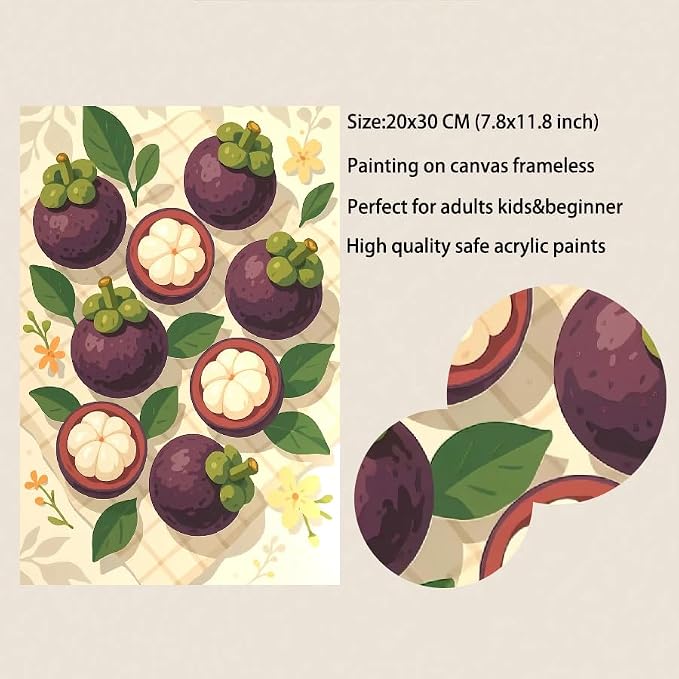 pchmcu 6 Pack Retro Fruit Paint by Numbers Kit for Adults Beginner,Vintage Easy Paint by Number on Canvas,Acrylic Oil Watercolor Painting kit Arts and Crafts for Bar Party Room Wall Decor (8x12 inch)