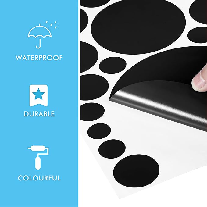 Zonon 264 Pcs Polka Dot Wall Stickers, Vinyl Peel Stick Removable Black