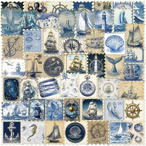 50PCS Travel Stamp Stickers, Gold Foil Scrapbook Supplies | Waterproof Vintage Travel Stickers for Journal,Planner,DIY Craft,Diary, Water Bottle,Laptop