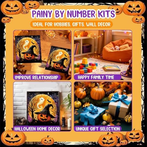 Halloween Paint by Numbers for Adults, Pumpkin Paint by Number on Canvas