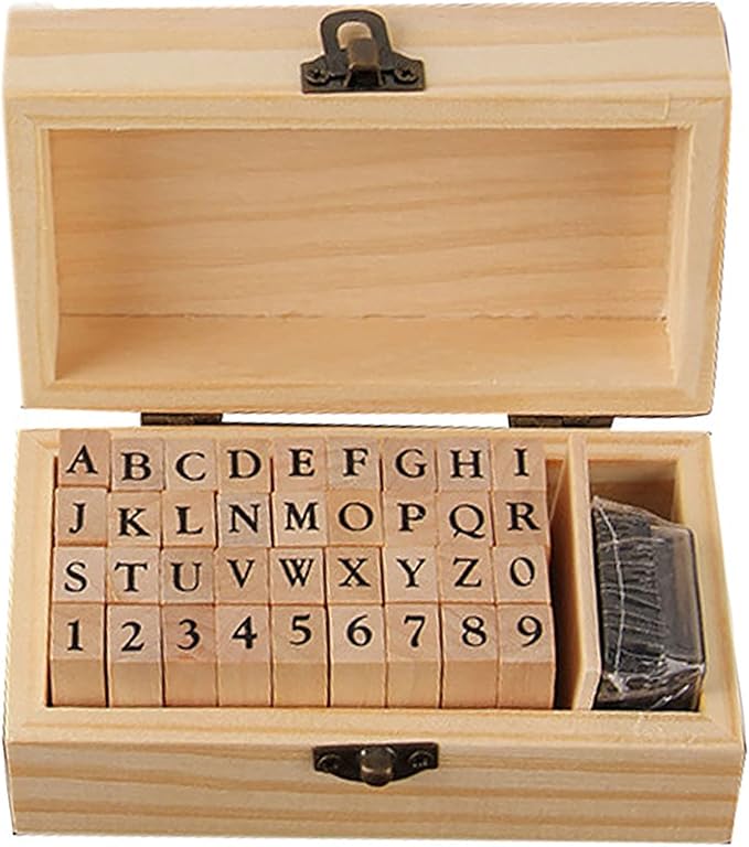 Pack of 36 Pcs Small Wooden Rubber Stamps 0.2 Inch of Letter and Number for DIY Craft Card and Photo Album (A)