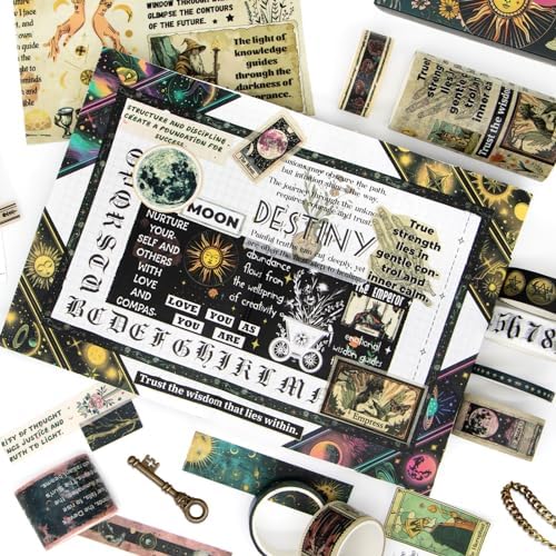 29 Rolls Washi Tape Set - Tarot Theme Decorative Masking Tape Colored Patterns, Vintage Adhesive Artists Tapes for Journaling Supplies, Diy Crafts, Scrapbooking, Junk Journal Supplies, School Supplies