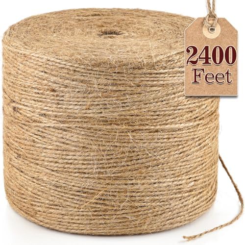 XSEINO 2400 Feet Natural Jute Twine Strong Garden Twine Rope for Arts Crafts Gift Wrapping Gardening Tomato Climbing Plant Tie Floristry Packing Decor