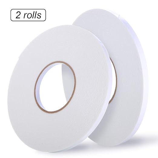 Tatuo 2 Rolls Double Sided Foam Tape for Mounting,3/8 Inch by 50 Feet,White
