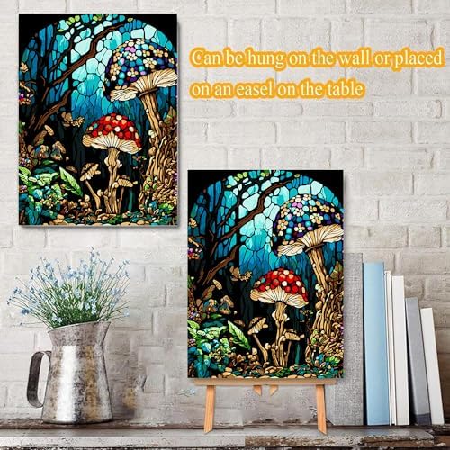 Meothan Framed Paint by Numbers Kits for Adults 12x16in with Wooden Easel | Mushroom Adult Paint by Number on Canvas, DIY Acrylic Oil Painting Kits with Brushes for Home Wall Decor (30x40cm)