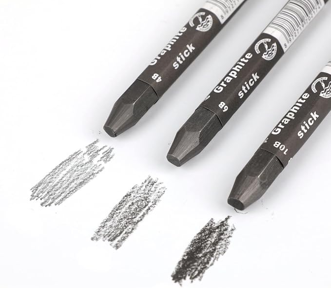 Graphite Sticks for Drawing- Water Soluble -Soft 4B 6B 10B, Artist Graphite Sticks Pencil Set for Sketching, Shading, Pack of 3 Pcs