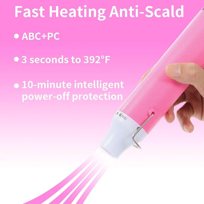 Heat Gun 300W, Handed Hot Air Gun for Crafting and DIY (Pink) | 3.28FT Ultra-Long Cable Portable Heat Gun with Stand and Power Cord for Shrinking Wrapping PVC and Drying Paint