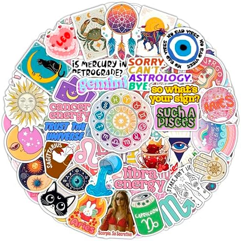 100Pcs Astrology Stickers for Water Bottle, Laptop - Zodiac Stickers - Astrology Gift, Party Decoration - Mystical Decals - Gift for Women & Men
