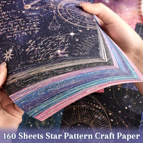 icceemee 160 Sheets of Starry Sky Scrapbook Paper, journaling Scrapbook Supplies Craft Collage Paper Set, Junk Journal Bullet Journal Poster Room Decor for Card Making Decorative Gifts