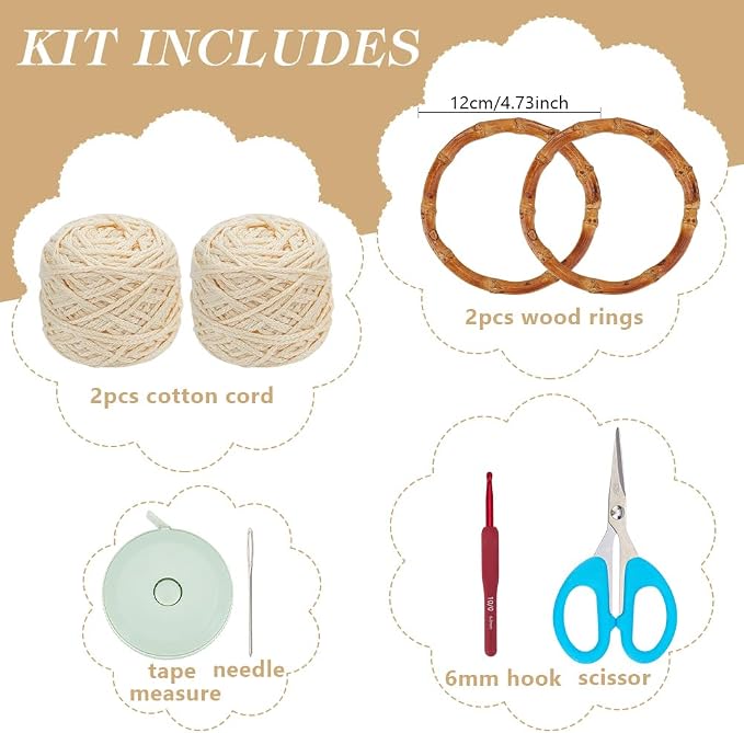 ACRNIGHEET Crochet Bag Kit for Adults Oat Colored Handbag Crochet Kit for Beginners Tote Bag Starters Set DIY Craft Making Kit with Step-by-Step Instructions and Video Guidance