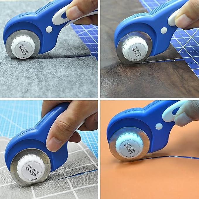 Headley Tools 45mm Rotary Cutter with 5pcs Extra Rotary Blades, Ergonomic Rolling Cutter with Safety Lock for Fabric, Sewing, Quilting, Cloth, Paper, Leather, Crafting, Fabric Rotary Cutter(Navy Blue)