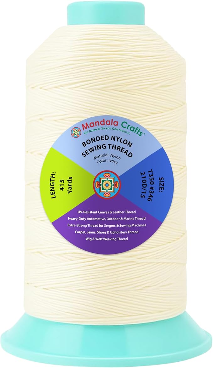 Mandala Crafts Size 346 210D T350 Ivory Bonded Nylon Thread, 415 YDs