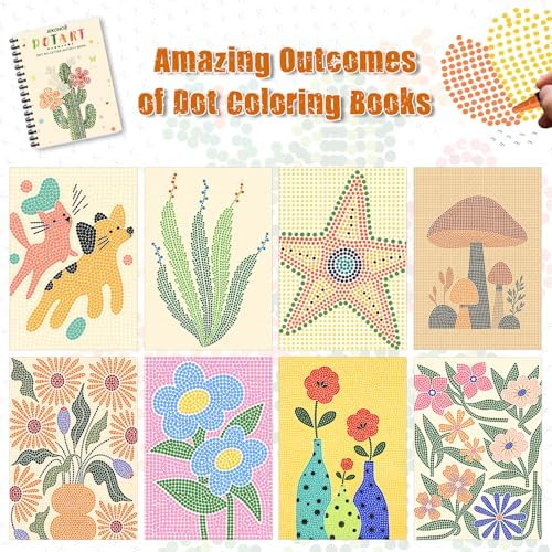 Coloring Book,Dot By Letter Art Meditations with 12 PCS Acrylic Markers,Mindfulness Adult Coloring Book-Relaxing,Anti-Stress,30 Pattern Coloring Books for Adults,Dot Art for Adults-Landscapes,Flower