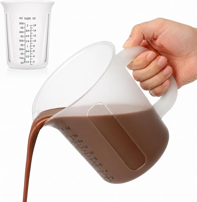 Palksky 2 Cup Measuring Cups with Spout, 16 oz Liquid Measuring Cups with Handle, Flexible Microwave Safe Measuring Cup for Baking, Cooking, Chocolate, Butter, Syrup