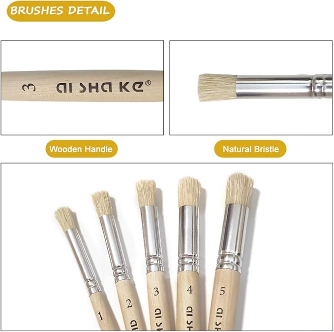 Auhoahsil Stencil Brushes Set, 5 Pcs Natural Bristle Wooden Handle Template Brushes for Wood Wall Model House Painting, Stencil Projects, Card Making, DIY, Crafts and Acrylic Oil Watercolor Painting