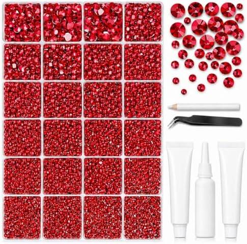 32000Pcs Red Jelly Rhinestones for Bedazzling Kit,Mix Sizes Red Resin Flatback Gems,2,3,4,5,6MM Bedazzled Stones Crystal with Craft Accessories for Crafting, Nail Art, Cloths, Books.