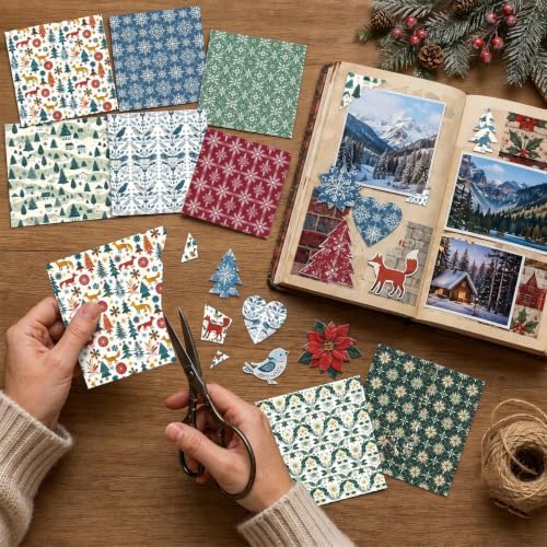 24 Sheets Christmas Scrapbooking Paper Pad - 6inch Patterns Designed Supplies for Valentine Christmas DIY Crafts Cardstock Material Journals Collage Diary Gift Folded Wrapping