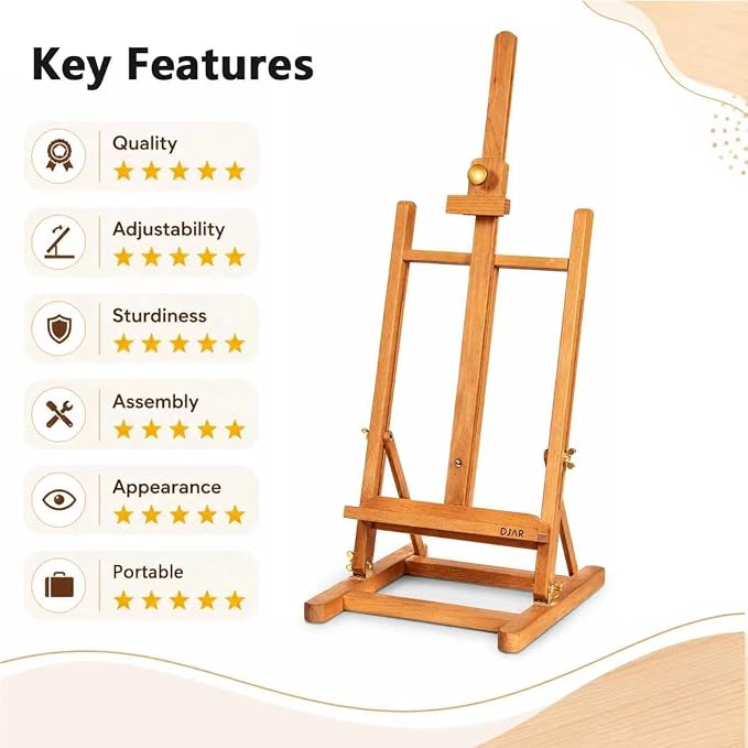 DJAR H- Frame Tabletop Painting Easel, Adjustable Solid Beech Wood Desktop Art Easel, Hold Canvas Up to 27.5", Assembly-Free Art Stand for Artist, Student, Natural