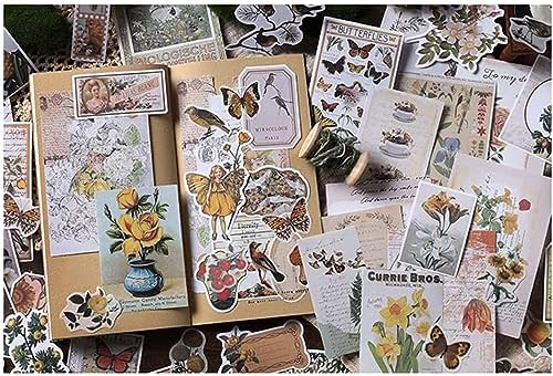 Alideco 200pcs Vintage Scrapbook Stickers Kawaii Fairy Scrapbooking Paper Washi Junk Journaling Supplies Collage Album Aesthetic Cottagecore Picture Frames(Plant Butterfly)