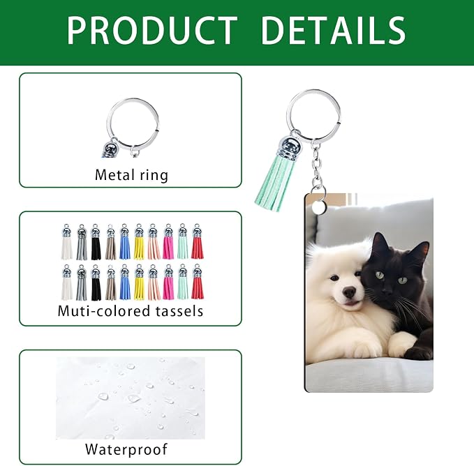 UJL 120pcs Sublimation Blanks Keychains Double Side Rectangle Blank Keychains With Tassels For Sublimation Keychain Blanks