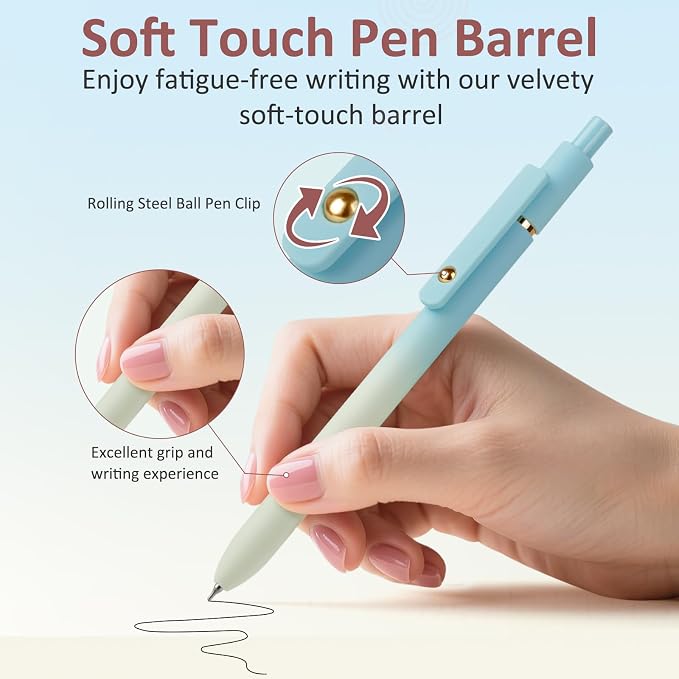 FIOVER Gel Pens, 6 Pcs 0.7mm Comfort Grip Quick Dry Black Ink Pens
