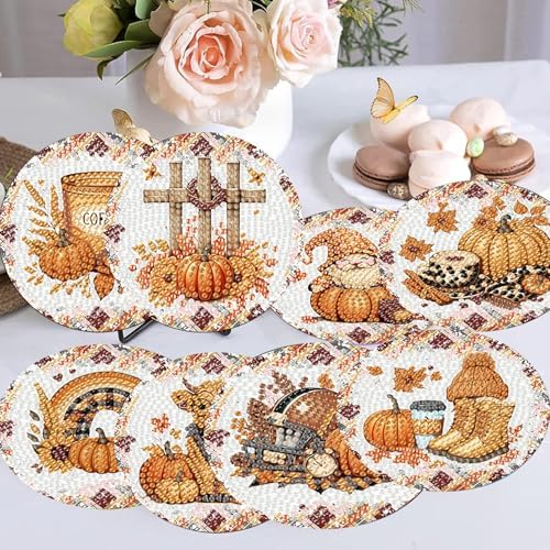 8 Pcs Diamond Art Coaster Kit for Adult with Holder, Diamond Coasters 4x4in