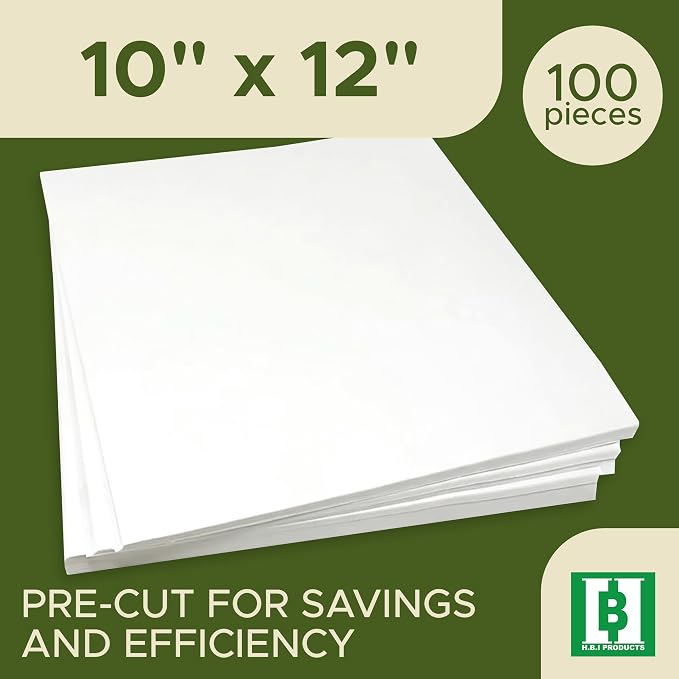 HBI Cut Away Embroidery Stabilizer Sheets, 10 x 12 in, 100 Pack | 2.5 oz precut cutaway backing, 5x7 hoops, knit and stretch fabrics, prevents puckering, machine embroidery, USA made