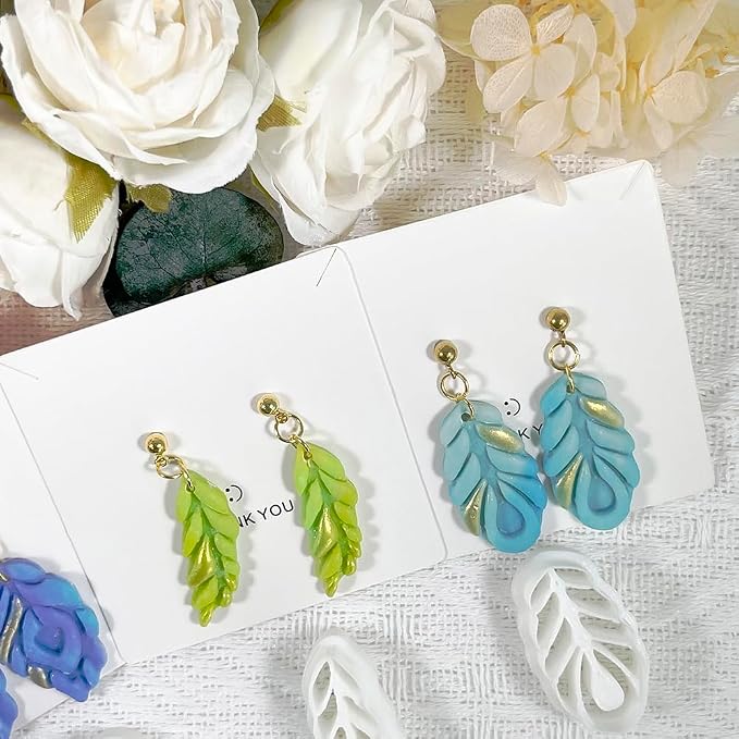 Xaekicr Polymer Clay Cutters Feather Leaf Set – 3PCS Boho Clay Earring Cutters for Polymer Clay Jewelry, Hollow Leaf Clay Cutters Shapes and Tools for DIY Earrings and Crafts