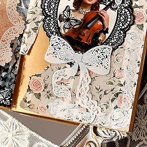 20Pcs Lace Bow Stickers for Scrapbooking Junk Journal Supplies Black White Bows PET Stickers for Journaling Scrapbook Sticker Pack Collage Vintage Decorative Sticker Stationery Decals for Crafts