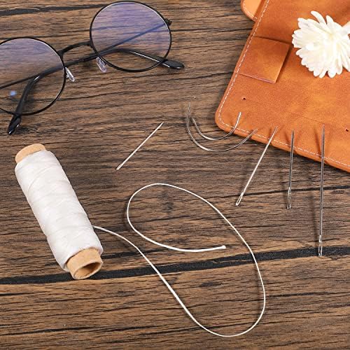 55 Yards Waxed Thread with 7 Leather Sewing Needles, White
