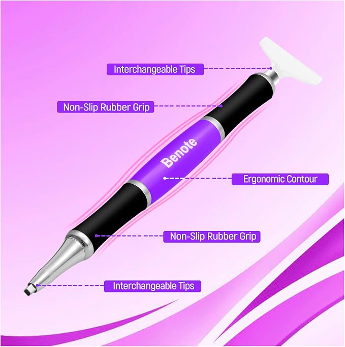 benote Ergonomic Diamond Art Painting Pen, Upgrade Dual Rubber Metal Screw In Tip Round And Square Drill Pen for DIY Craft 5D Diamond Paint - B10 Purple