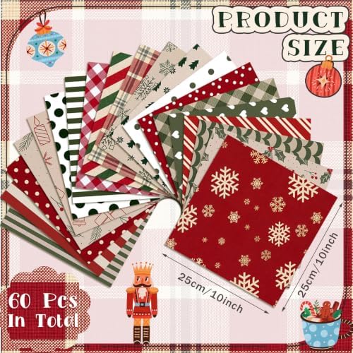 HunnmingRe 20 Pcs 10''x10'' Vintage Christmas Quilting Fabric Square