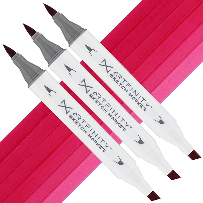 Artfinity Sketch Markers - Set of 3 - Raspberry Popsicle R1-65, Vibrant, Professional, Dye-Based Alcohol Markers for Artists, Drawing, Travel, & More