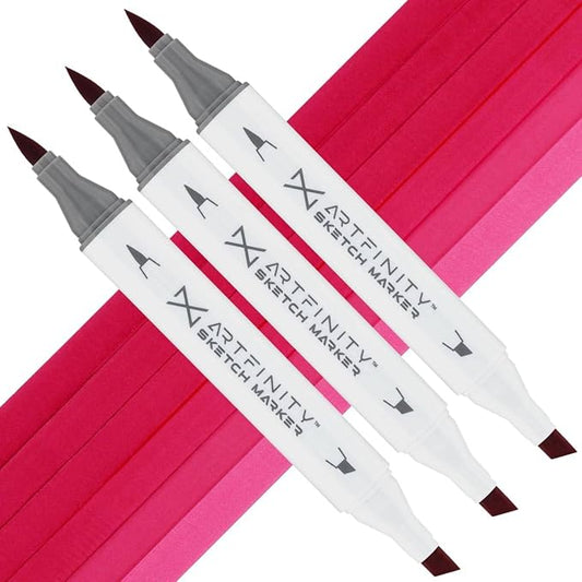 Artfinity Sketch Markers - Set of 3 - Raspberry Popsicle R1-65, Vibrant, Professional, Dye-Based Alcohol Markers for Artists, Drawing, Travel, & More