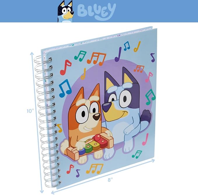 Bluey Sketchbook for Kids with Washable Markers, 86 Blank Pages Spiral Bound, Light Blue