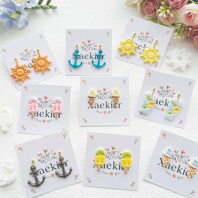 Nautical & Summer Fun Polymer Clay Cutters Set - 9pcs Coastal Shapes Including Lighthouse, Anchor, Ship Wheel, Ice Cream & Sunglasses for DIY Earring Jewelry, Soft Clay Crafts & Scrapbooking