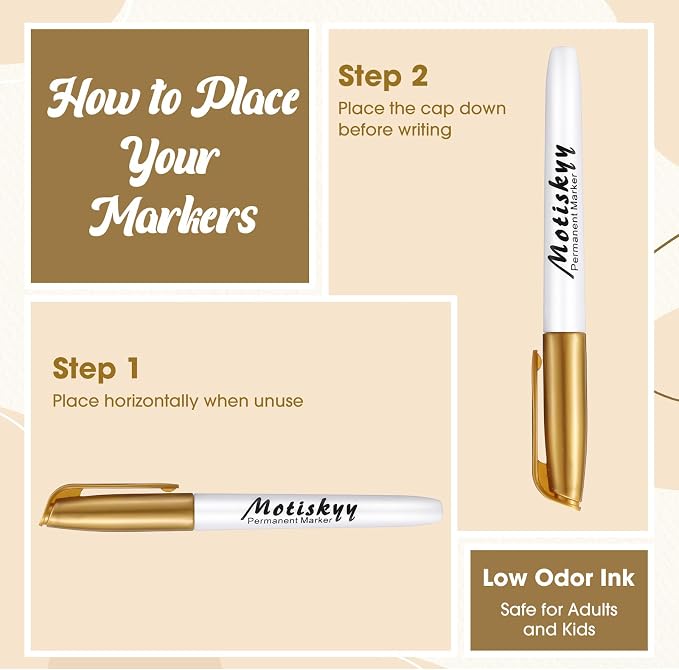Motiskyy 48 Pack Metallic Markers, Permanent Paint Pens, Gold