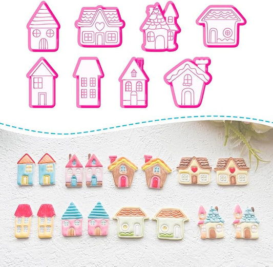 Cozy Cottage Polymer Clay Cutters Set - 8pcs Cute House Shapes for DIY Earring Jewelry, Soft Clay Crafts, Scrapbooking & Miniature Home Decor