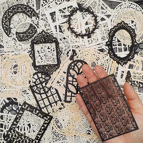 80 Pieces Cutout Scrapbook Paper Vintage Lace Scrapbooking Supplies Window Frames Decorative Paper Aesthetic Scrapbook Materials for Journaling Supplies Album Embellishment DIY Crafts Gift